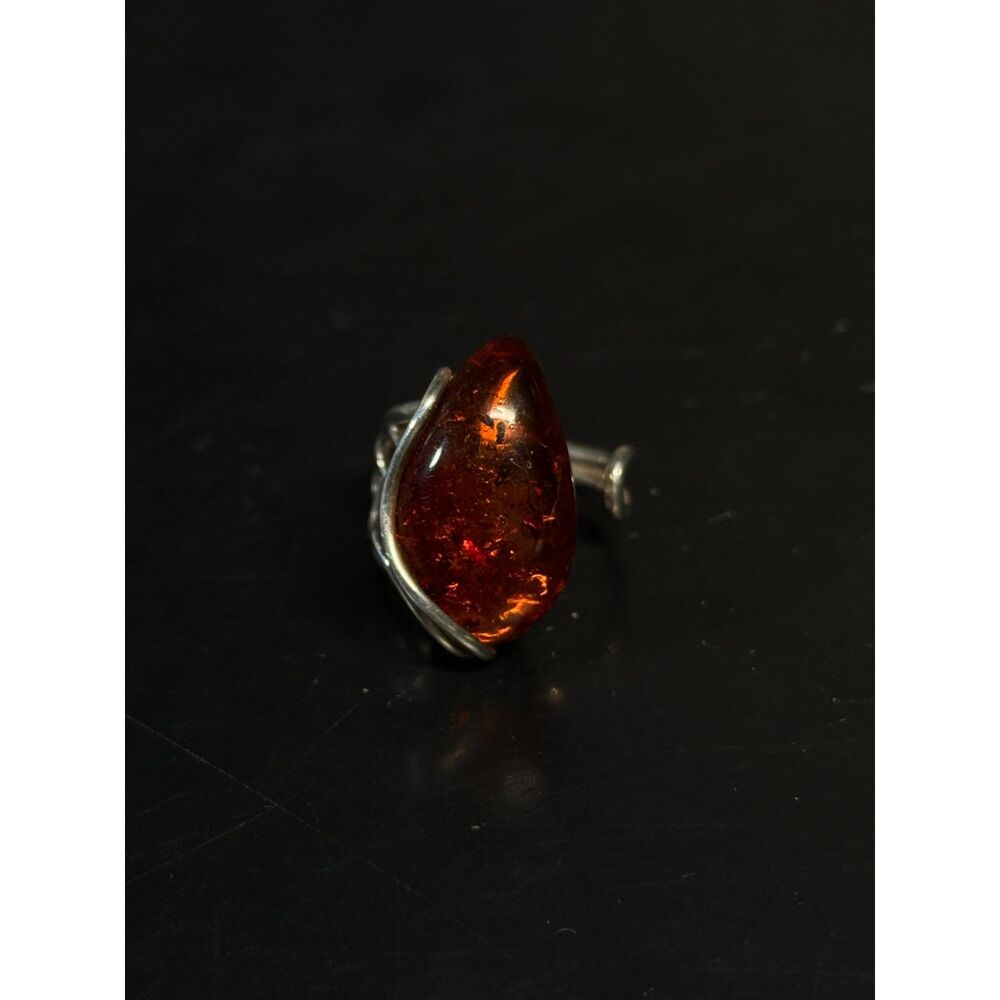 Vintage Polish Baltic Amber Sterling Silver Ring Size 8